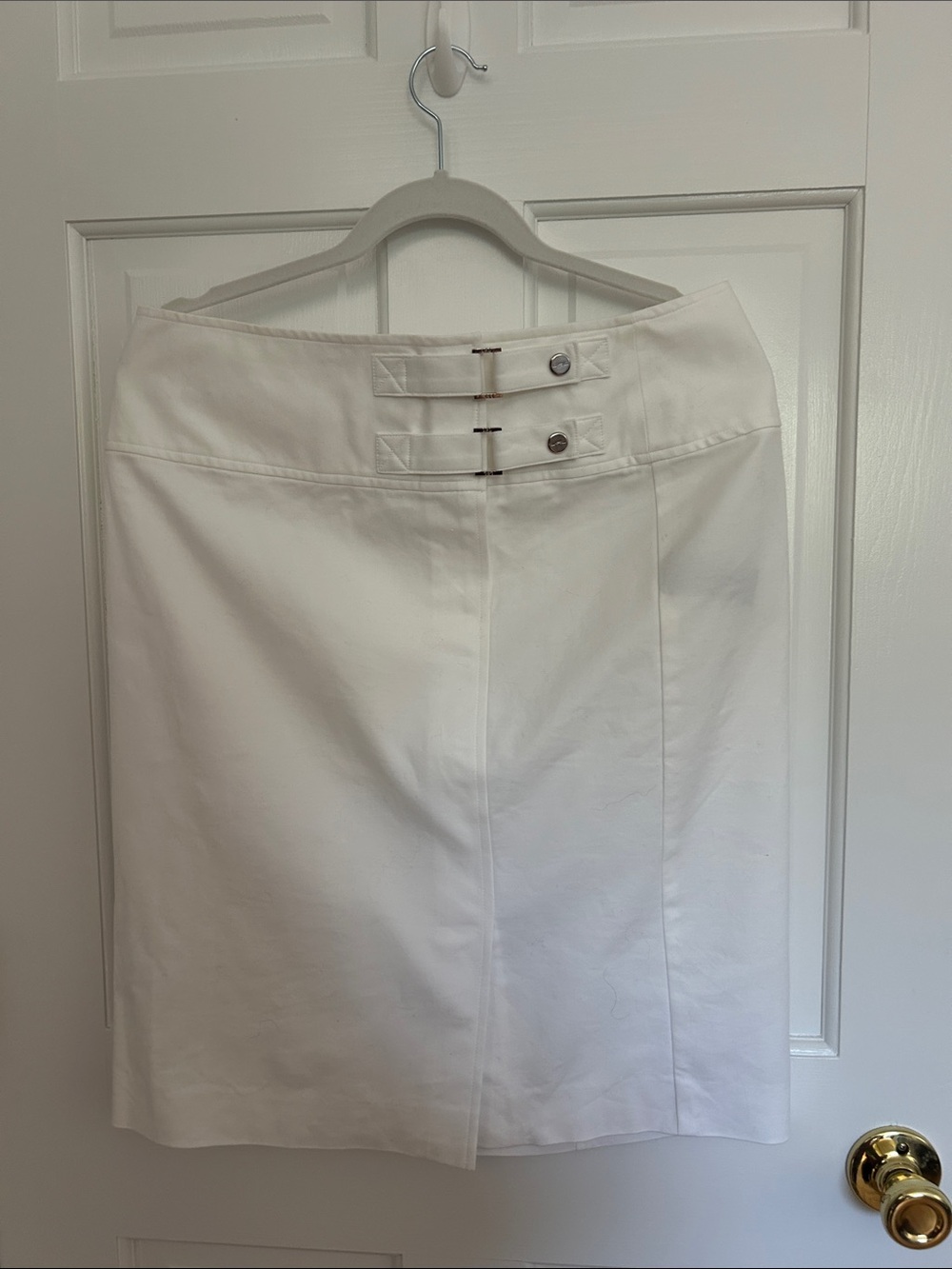 Lauren Ralph Lauren Crisp White Pencil Skirt with Double Tab Waist